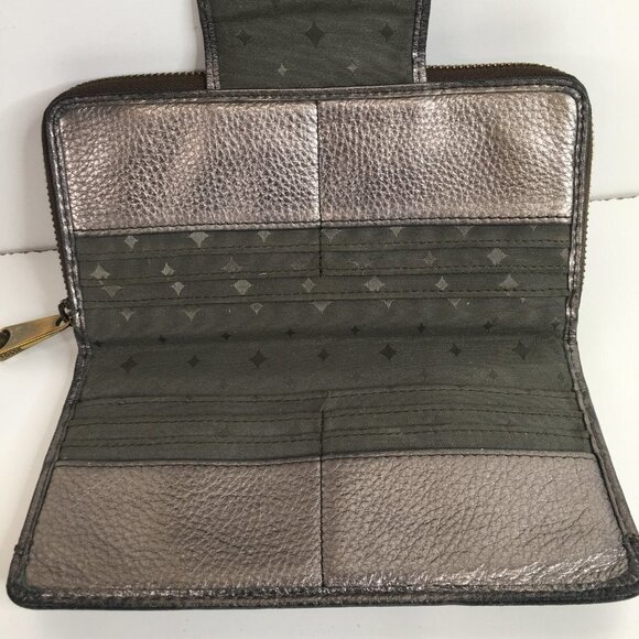 FOSSIL Maddox Zip Around Organizer Gray Metallic Leather Wallet - Picture 6 of 12